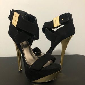 Black and gold heels
